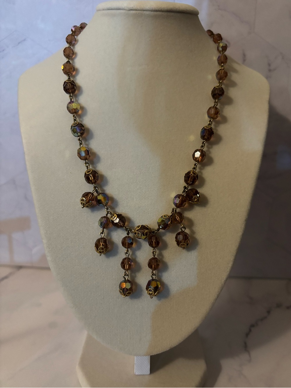 Vintage-Inspired Champagne Crystal Drop Necklace
